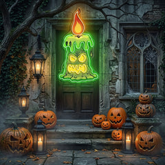 Halloween Creepy Candle Neon Sign – Spooky LED Wall Light for Haunted House & Party Decor