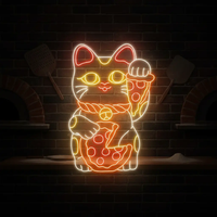Lucky Cat Eating Pizza Neon Sign Restaurant Wall Decor