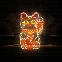 Lucky Cat Eating Pizza Neon Sign Restaurant Wall Decor