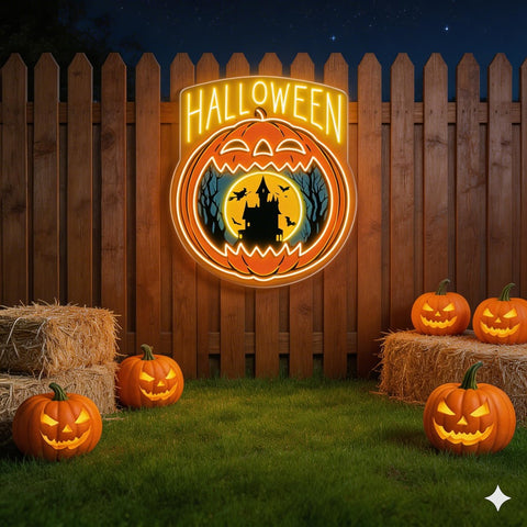 Halloween Pumpkin Neon Sign – Haunted House LED Wall Light for Spooky Party & Home Decor