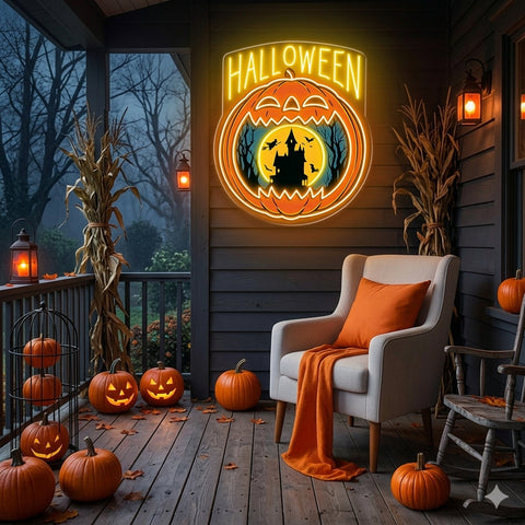 Halloween Pumpkin Neon Sign – Haunted House LED Wall Light for Spooky Party & Home Decor