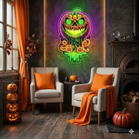 Halloween Evil Pumpkin Neon Sign – Creepy LED Wall Light with Glowing Eyes for Haunted Decor
