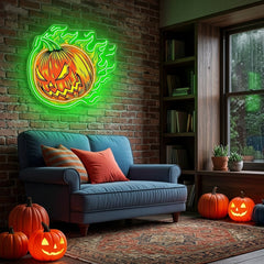 Halloween Flaming Pumpkin Neon Sign – Scary Jack-o’-Lantern LED Wall Light for Haunted Decor