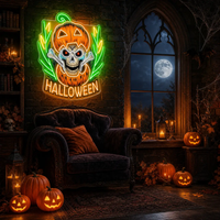 Halloween Skull Pumpkin Neon Sign – Spooky Jack-o’-Lantern LED Wall Light with Bones for Haunted Decor