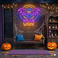 Halloween Bat Neon Sign – Fun Spooky LED Wall Light for Party & Haunted House Decor