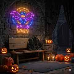 Halloween Bat Neon Sign – Fun Spooky LED Wall Light for Party & Haunted House Decor