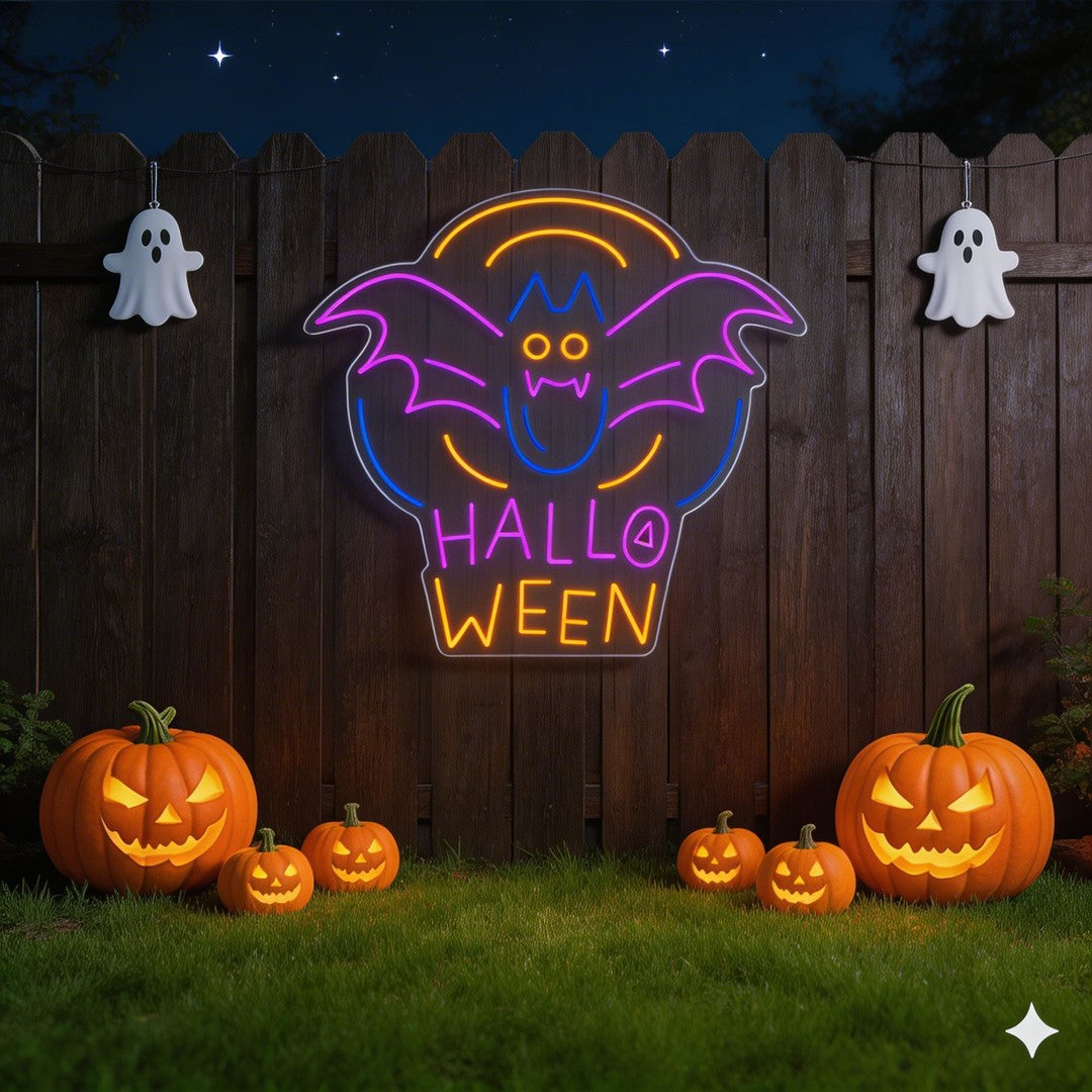 Halloween Bat Neon Sign – Fun Spooky LED Wall Light for Party & Haunted House Decor