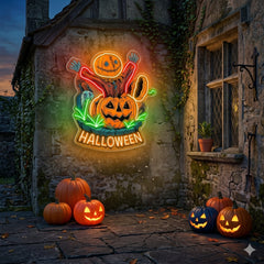 Halloween Pumpkin Scarecrow Neon Sign – Spooky LED Wall Light for Haunted House & Party Decor