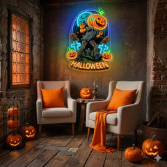 Halloween Pumpkin Zombie Neon Sign – Creepy LED Wall Light for Haunted House & Party Decor