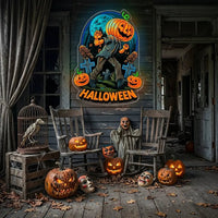 Halloween Pumpkin Zombie Neon Sign – Creepy LED Wall Light for Haunted House & Party Decor