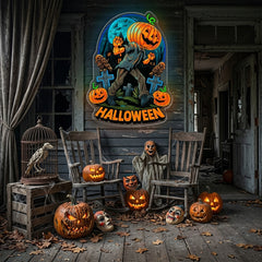 Halloween Pumpkin Zombie Neon Sign – Creepy LED Wall Light for Haunted House & Party Decor