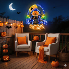 Halloween Scarecrow Pumpkin Neon Sign – Spooky LED Wall Light for Haunted House & Party Decor