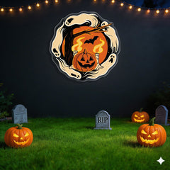 Halloween Ghost & Pumpkin Neon Sign – Spooky LED Wall Light for Haunted House & Party Decor