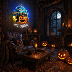 Creepy Pumpkin Hand Neon Sign – Halloween LED Wall Light for Haunted House & Party Decor