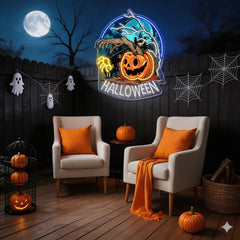 Creepy Pumpkin Hand Neon Sign – Halloween LED Wall Light for Haunted House & Party Decor