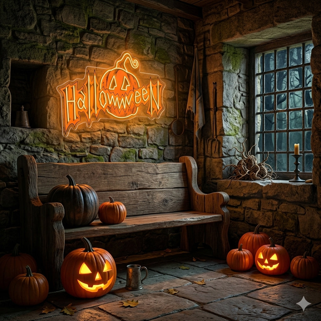 Halloween Pumpkin Neon Sign – LED Wall Light for Spooky Party & Haunted House Decor