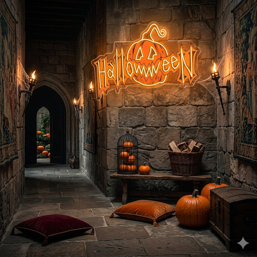 Halloween Pumpkin Neon Sign – LED Wall Light for Spooky Party & Haunted House Decor