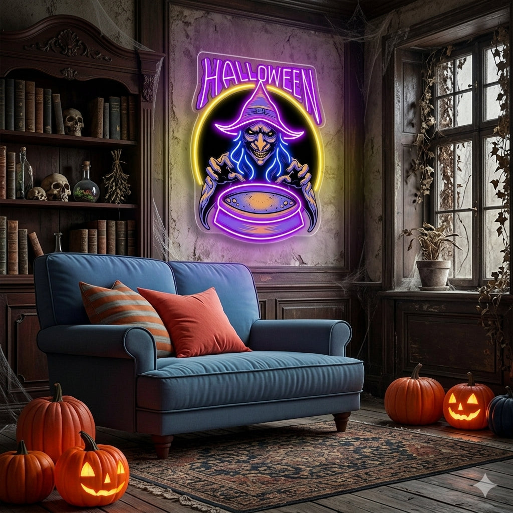 Halloween Witch Neon Sign – LED Wall Light for Haunted House & Party Decor