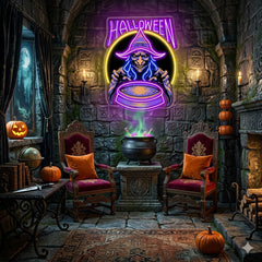 Halloween Witch Neon Sign – LED Wall Light for Haunted House & Party Decor