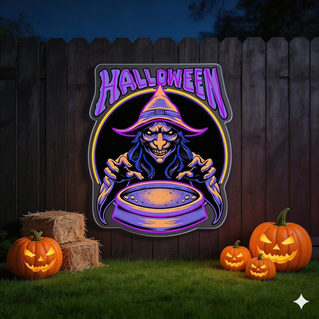 Halloween Witch Neon Sign – LED Wall Light for Haunted House & Party Decor