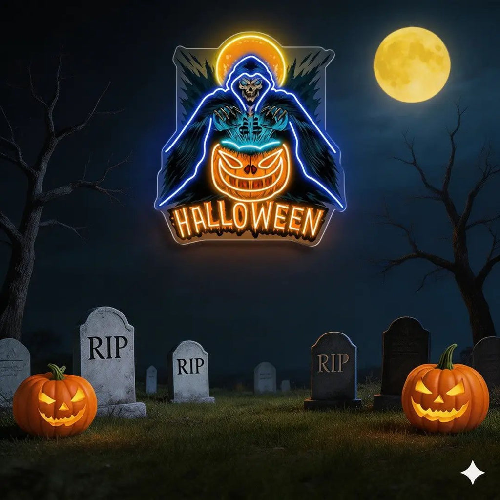 Grim Reaper Halloween Neon Sign – LED Wall Light for Haunted House & Party Decor