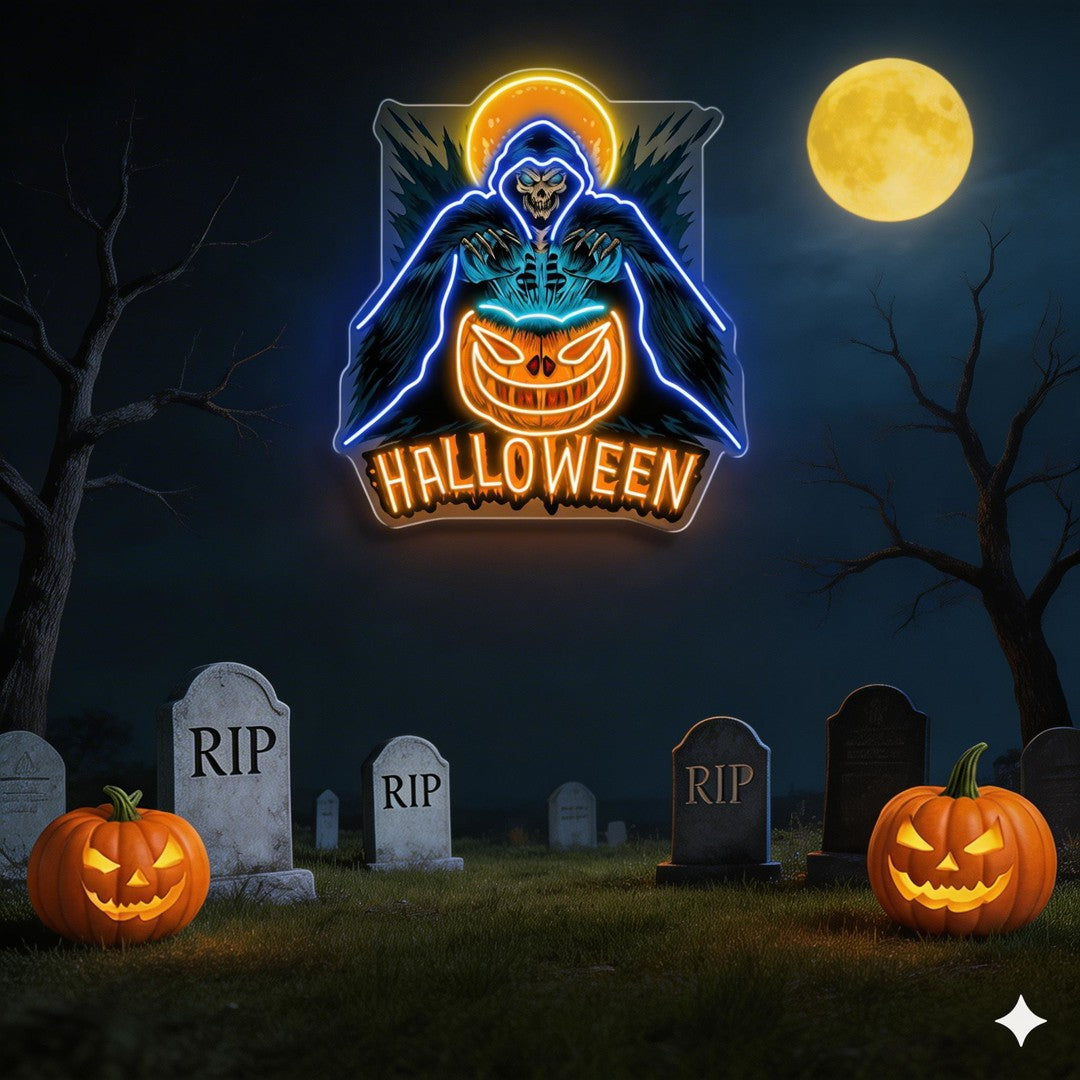 Grim Reaper Halloween Neon Sign – LED Wall Light for Haunted House & Party Decor
