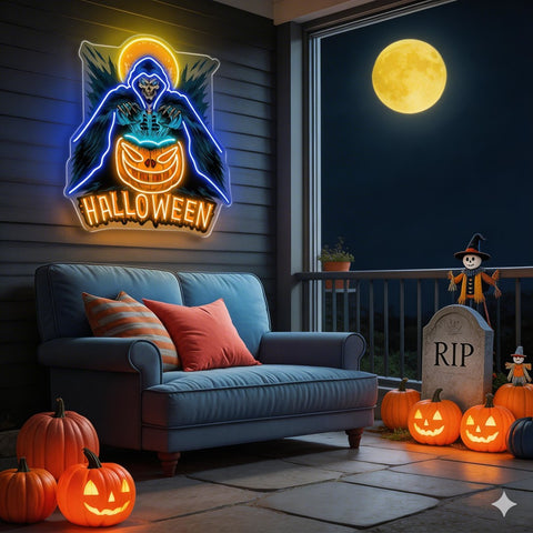Grim Reaper Halloween Neon Sign – LED Wall Light for Haunted House & Party Decor