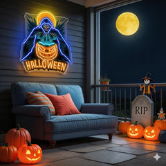 Grim Reaper Halloween Neon Sign – LED Wall Light for Haunted House & Party Decor