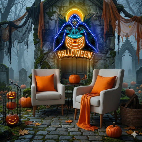 Grim Reaper Halloween Neon Sign – LED Wall Light for Haunted House & Party Decor