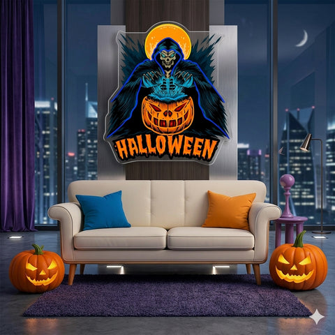 Grim Reaper Halloween Neon Sign – LED Wall Light for Haunted House & Party Decor