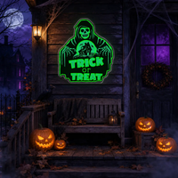 Trick or Treat Grim Reaper Halloween Neon Sign – LED Wall Light for Spooky Party Decor