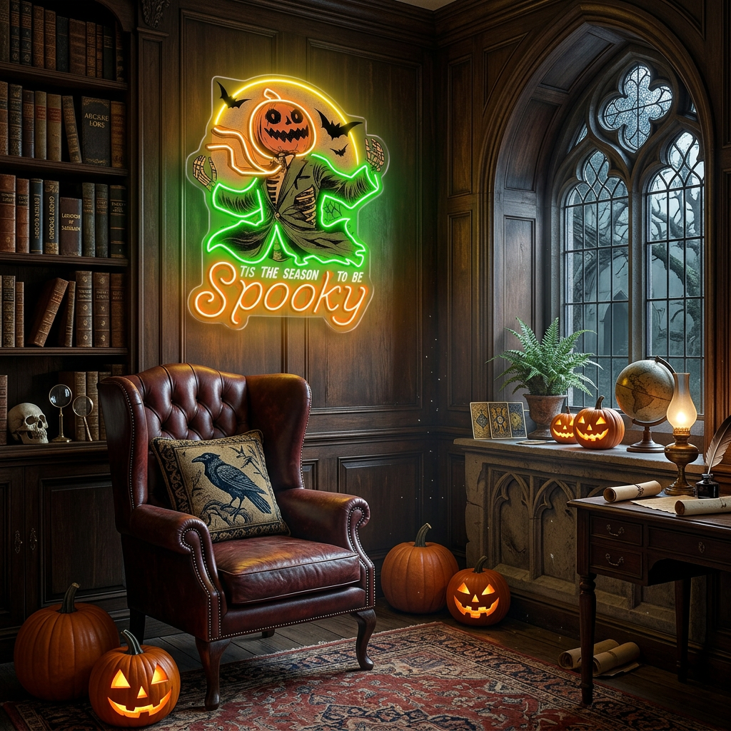 Spooky Pumpkin Head Neon Sign – Halloween LED Wall Light for Haunted Party & Home Décor