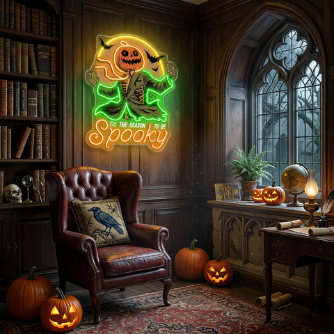 Spooky Pumpkin Head Neon Sign – Halloween LED Wall Light for Haunted Party & Home Décor