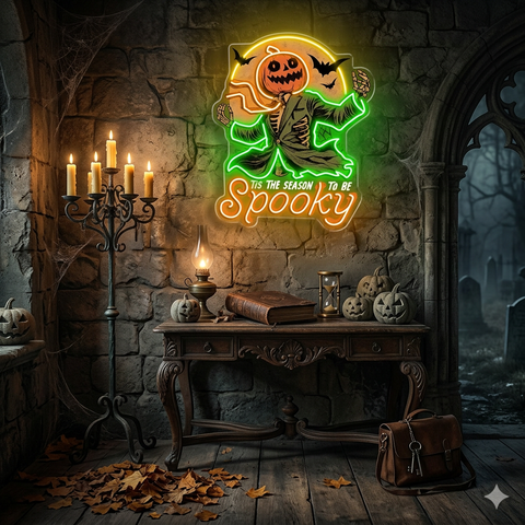 Spooky Pumpkin Head Neon Sign – Halloween LED Wall Light for Haunted Party & Home Décor