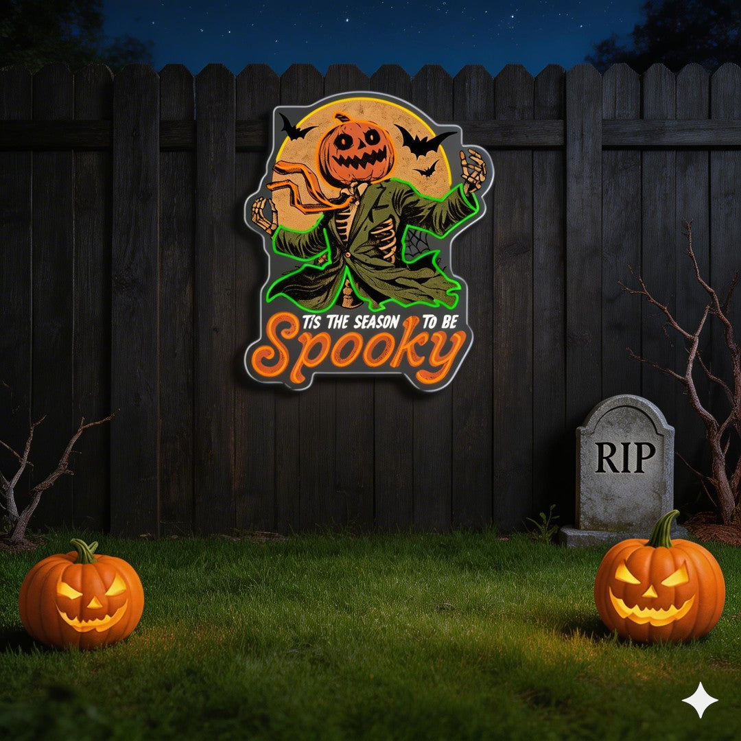 Spooky Pumpkin Head Neon Sign – Halloween LED Wall Light for Haunted Party & Home Décor