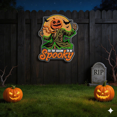 Spooky Pumpkin Head Neon Sign – Halloween LED Wall Light for Haunted Party & Home Décor
