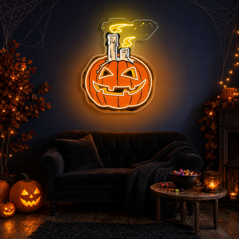 Jack-O’-Lantern Candle Neon Sign – Halloween LED Pumpkin Light for Spooky Home & Party Décor