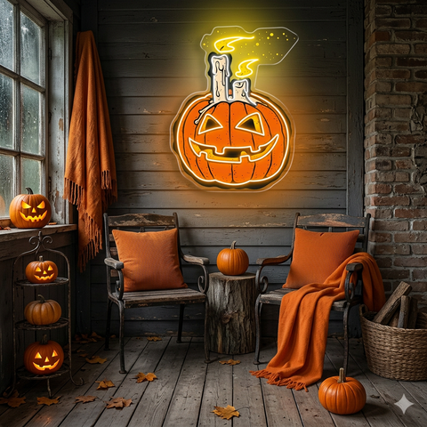 Jack-O’-Lantern Candle Neon Sign – Halloween LED Pumpkin Light for Spooky Home & Party Décor