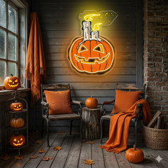 Jack-O’-Lantern Candle Neon Sign – Halloween LED Pumpkin Light for Spooky Home & Party Décor