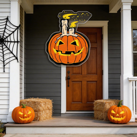 Jack-O’-Lantern Candle Neon Sign – Halloween LED Pumpkin Light for Spooky Home & Party Décor