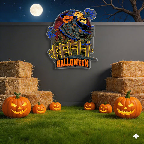 Scary Pumpkin Scarecrow Neon Sign – Halloween LED Wall Light for Spooky Party & Haunted House Décor