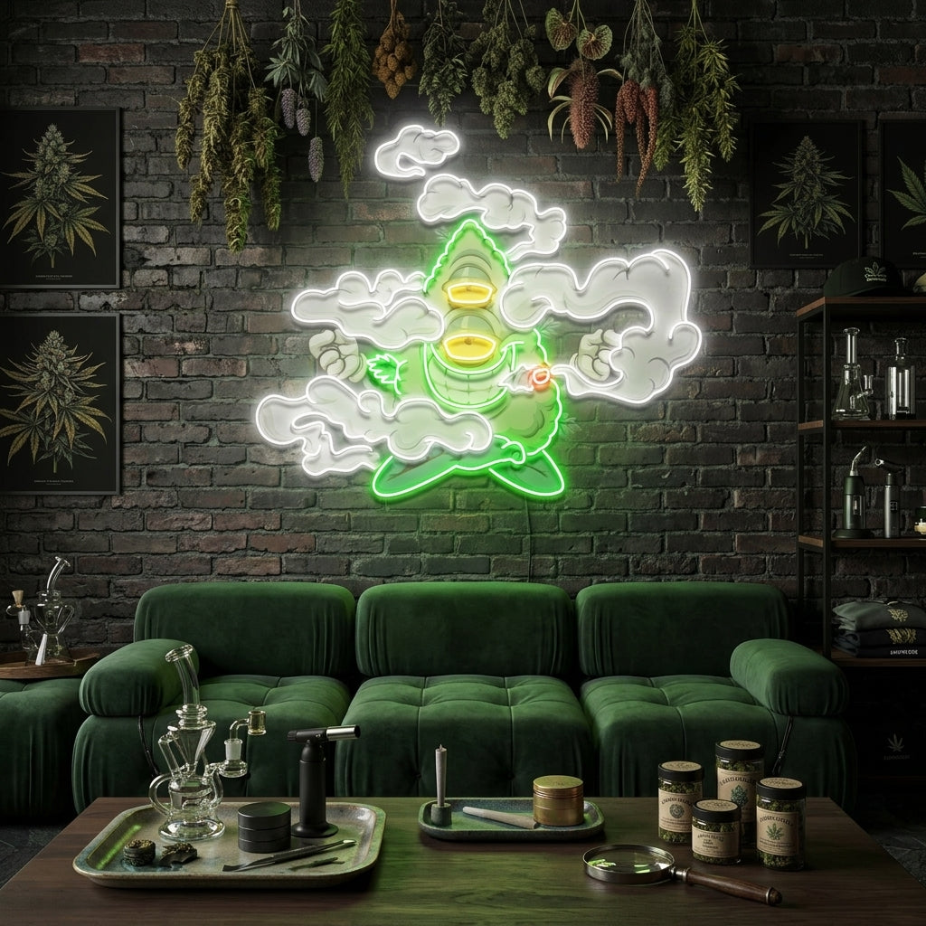 Marijuana Bud Cartoon Artwork Led Neon Sign Light