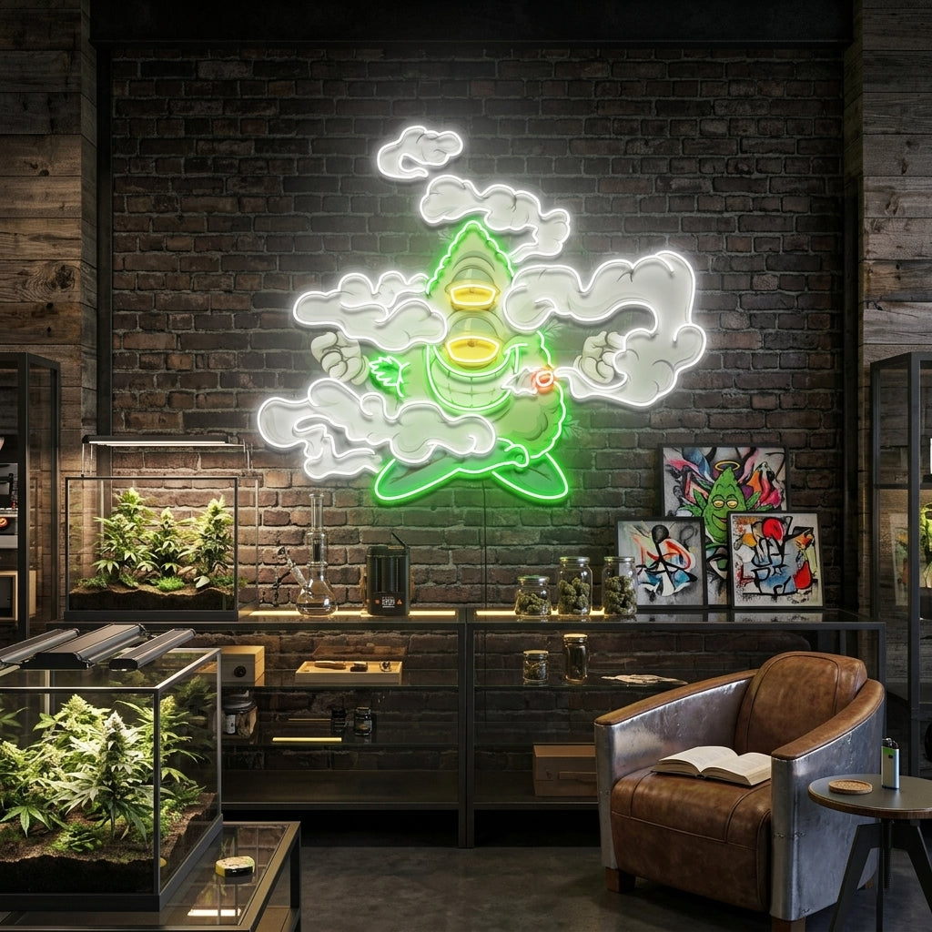 Marijuana Bud Cartoon Artwork Led Neon Sign Light