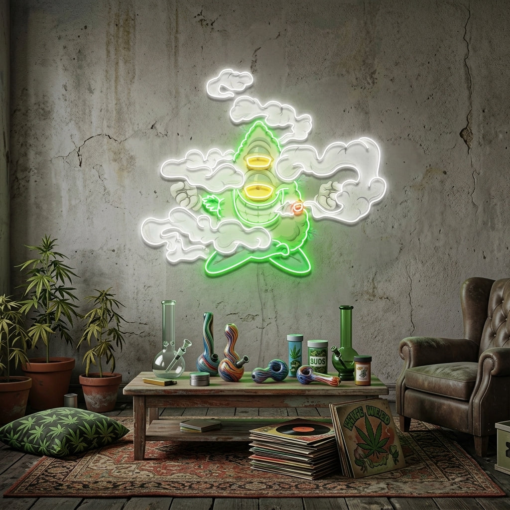 Marijuana Bud Cartoon Artwork Led Neon Sign Light