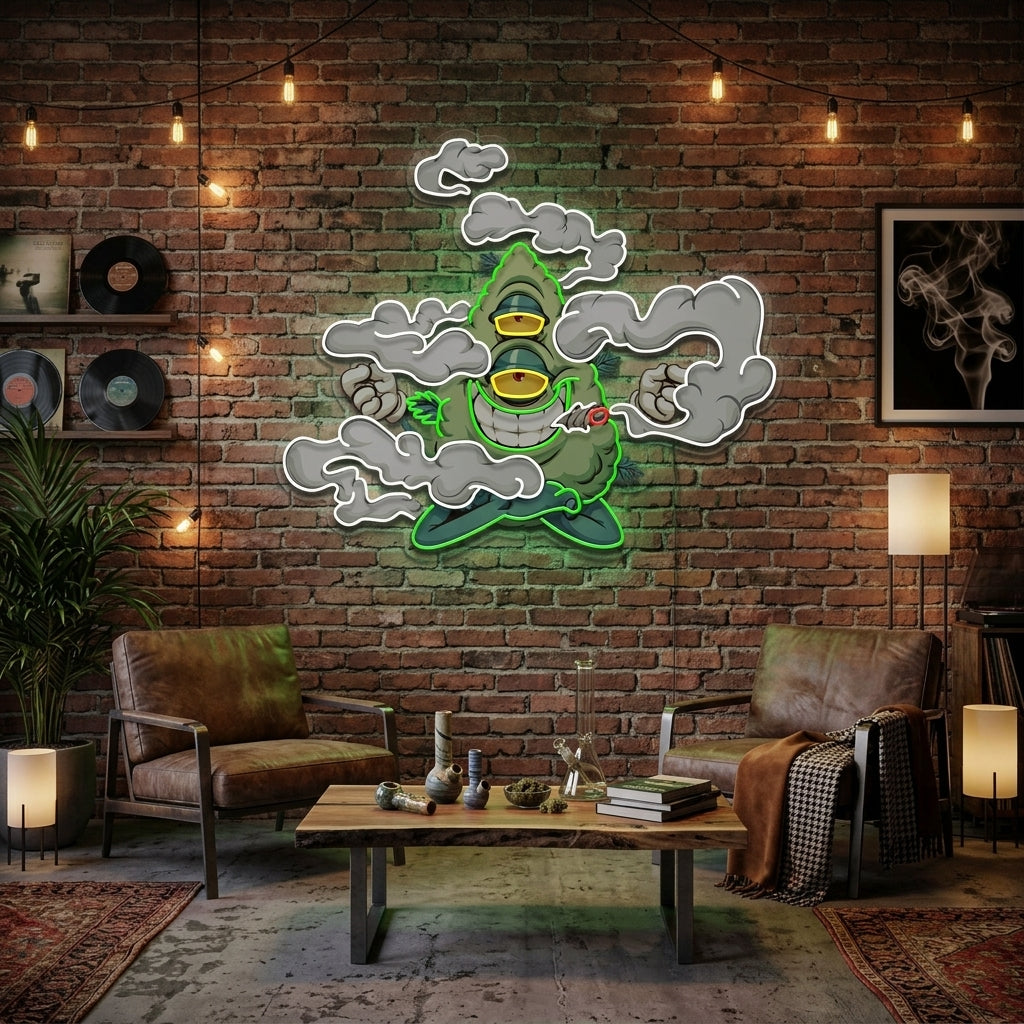 Marijuana Bud Cartoon Artwork Led Neon Sign Light
