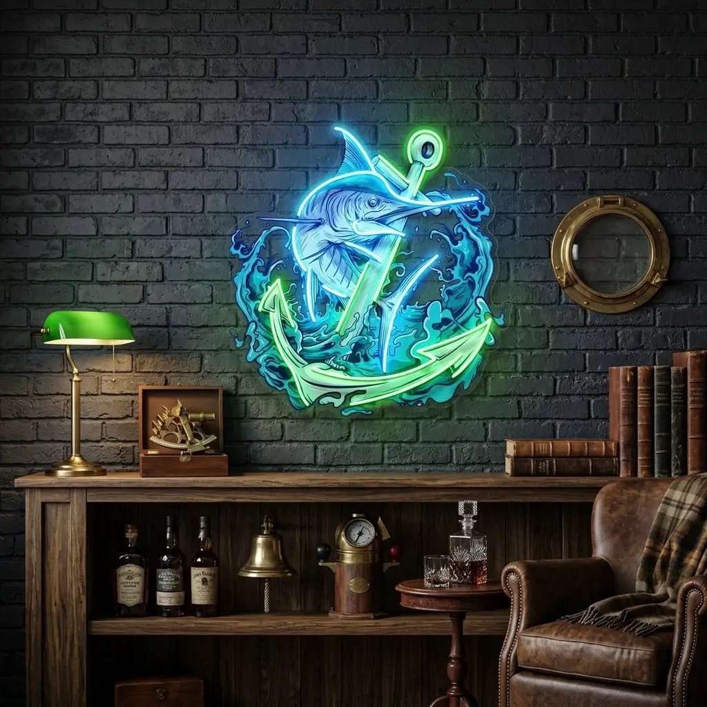 Marlin Fish with Anchor LED Neon Sign Light Pop Art