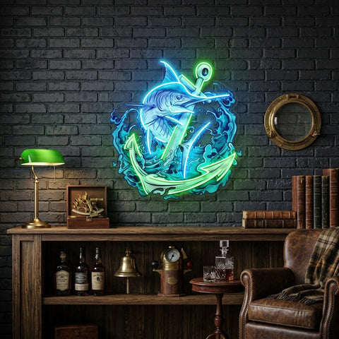 Marlin Fish with Anchor LED Neon Sign Light Pop Art