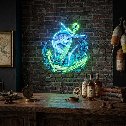 Marlin Fish with Anchor LED Neon Sign Light Pop Art