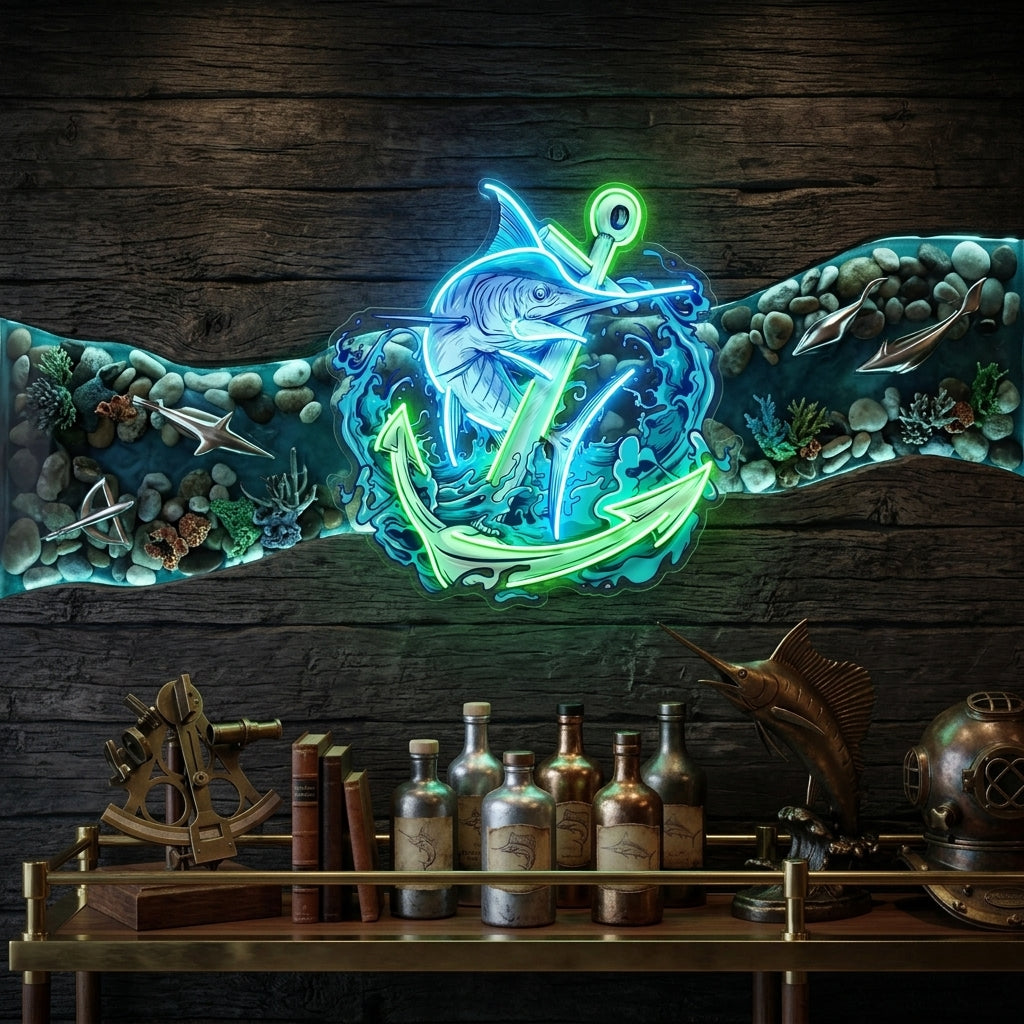 Marlin Fish with Anchor LED Neon Sign Light Pop Art