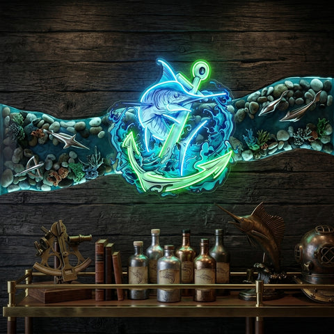 Marlin Fish with Anchor LED Neon Sign Light Pop Art